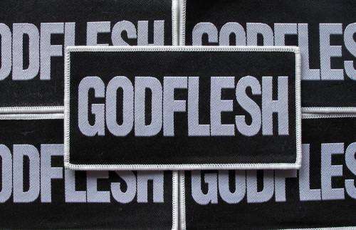GODFLESH - Logo  [white] -- woven patch.JPG