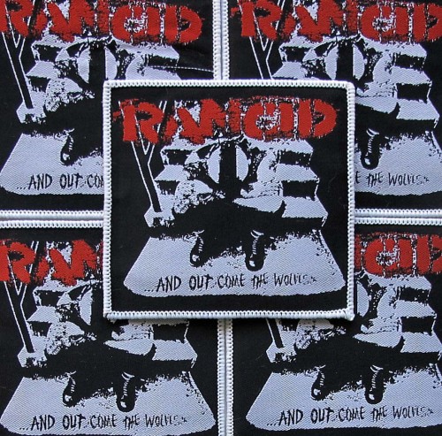 RANCID - ...And Out Come the Wolves [white] -- woven patch.JPG